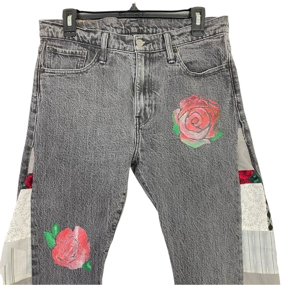 Levis Upcycled Jeans Waist 27 28 Womens Size Small Levi’s Patchwork Roses Retro - Picture 4 of 16